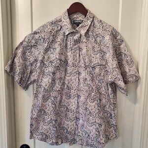 Panhandle Men's White & Navy Paisley Short Sleeve Western Shirt XL